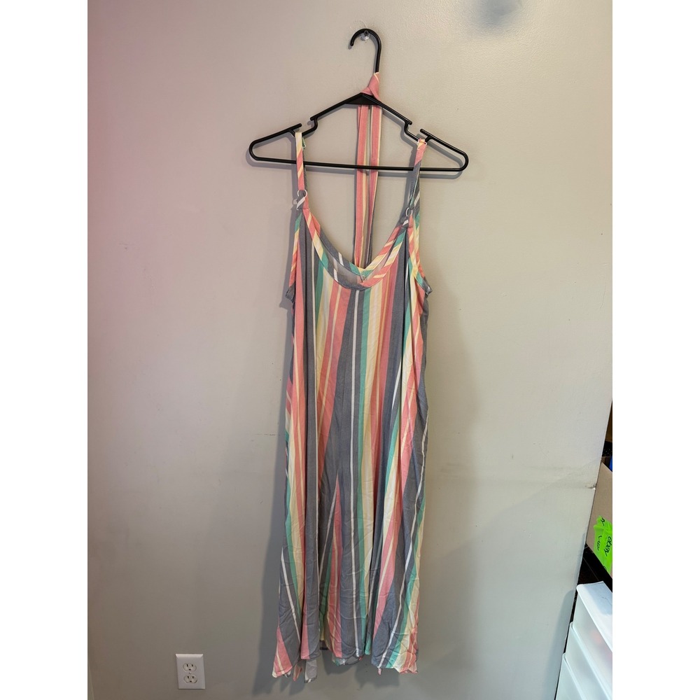 Torrid Womens Plus Size 2 Multi Color Vertical Stripe V-Neck Midi Dress